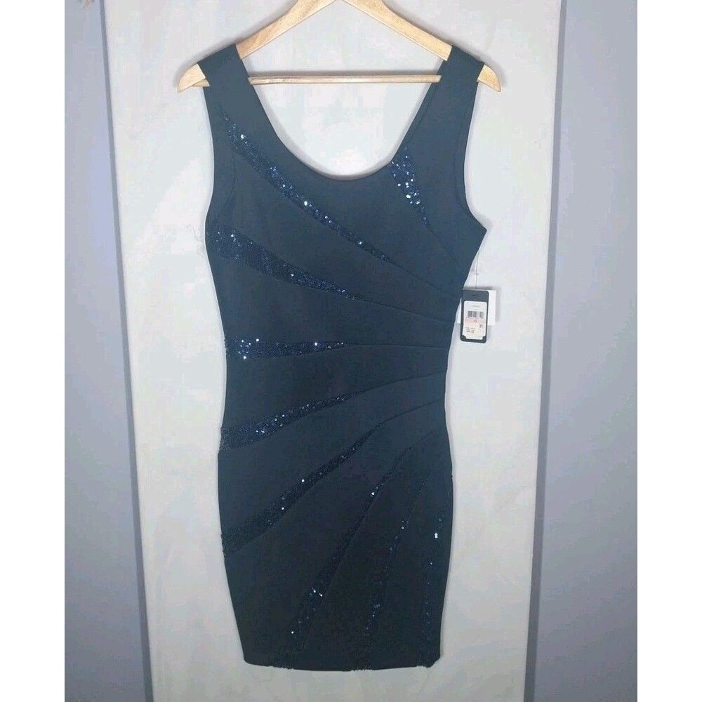 NWT GUESS Party Mini Dress 10 Navy Sequin Bodycon Cocktail Glam Diva Statement